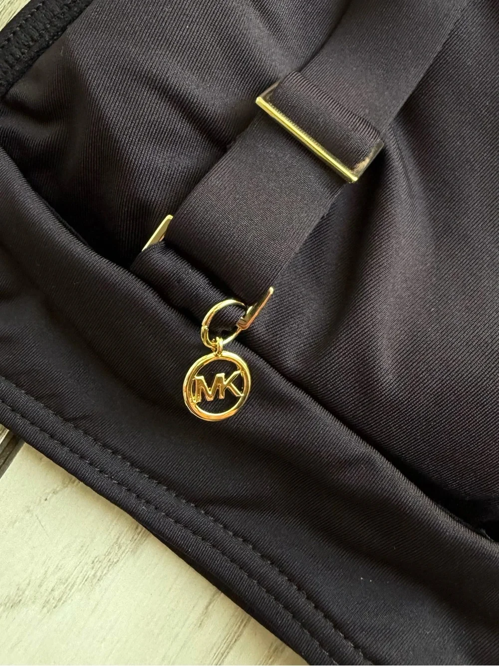 Michael Kors Black Bikini Top with Gold Buckle